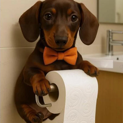 Toilet Paper Holder Dog Design Tool-Free Resin & Metal
