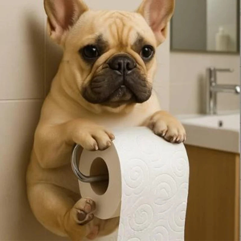 Toilet Paper Holder Dog Design Tool-Free Resin & Metal