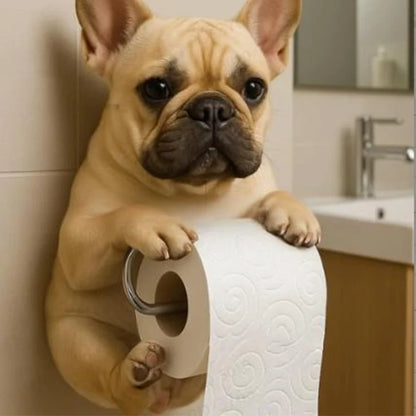 Toilet Paper Holder Dog Design Tool-Free Resin & Metal