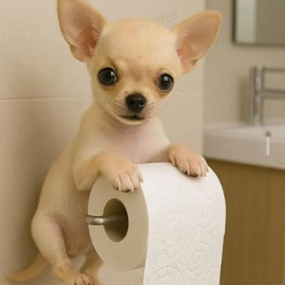 Toilet Paper Holder Dog Design Tool-Free Resin & Metal