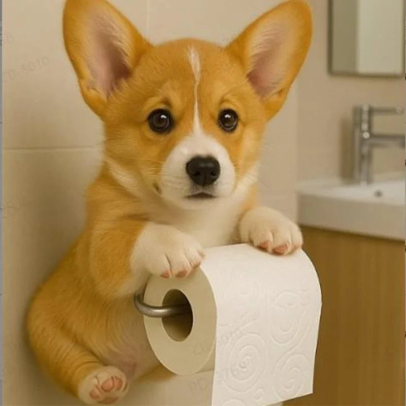 Toilet Paper Holder Dog Design Tool-Free Resin & Metal
