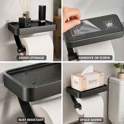 Toilet Paper Holder Stainless Steel Shelf Adhesive & Screw