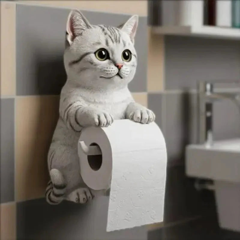 Toilet Paper Holder Wall-Mounted Hand-Painted Resin Cat Head