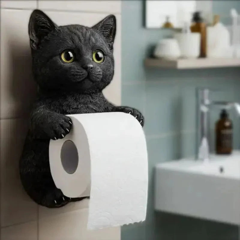 Toilet Paper Holder Wall-Mounted Hand-Painted Resin Cat Head