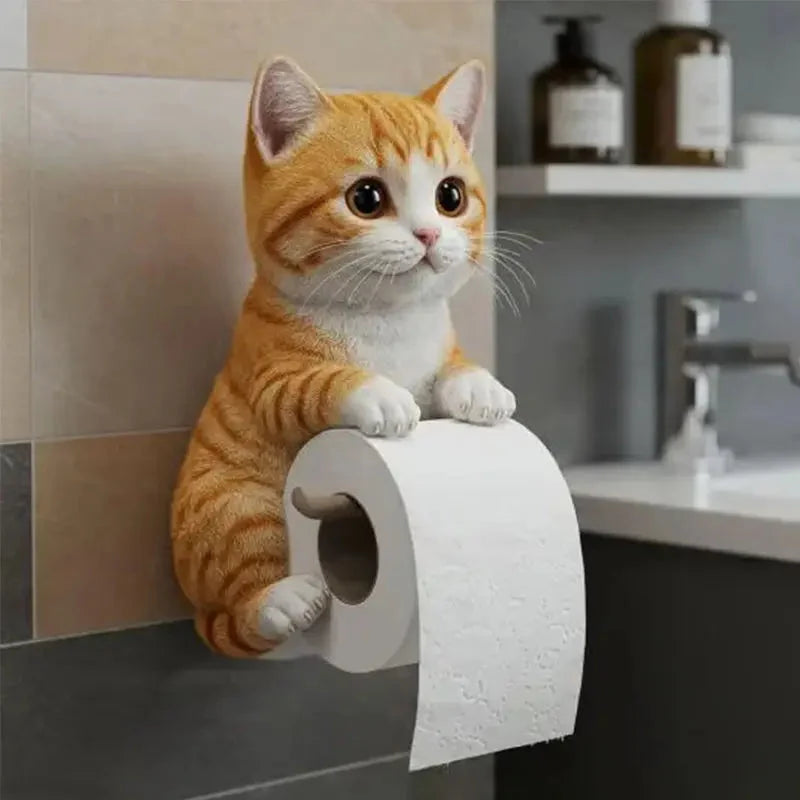 Toilet Paper Holder Wall-Mounted Hand-Painted Resin Cat Head