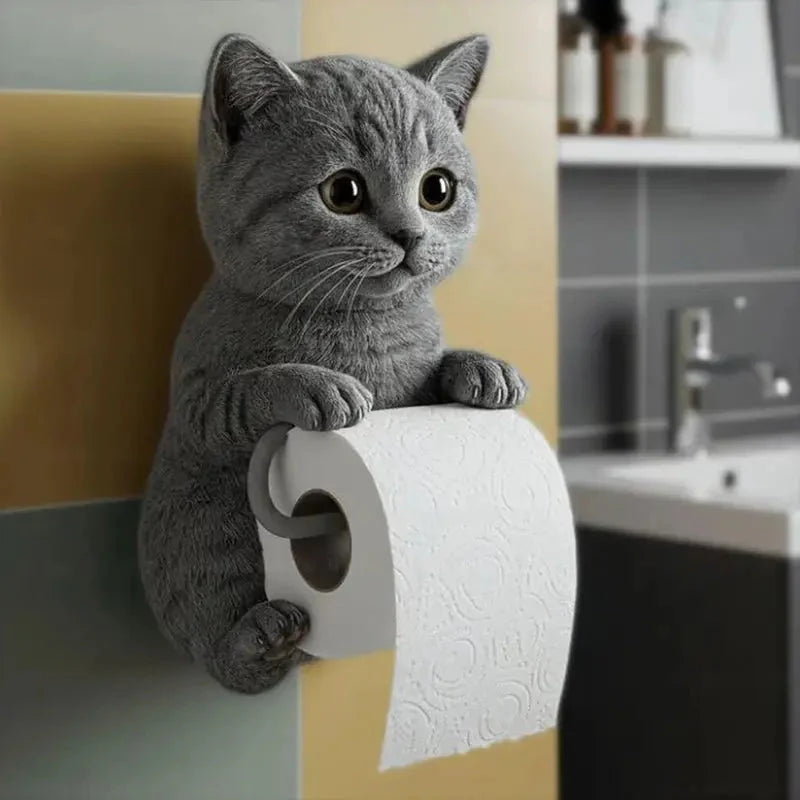 Toilet Paper Holder Wall-Mounted Hand-Painted Resin Cat Head