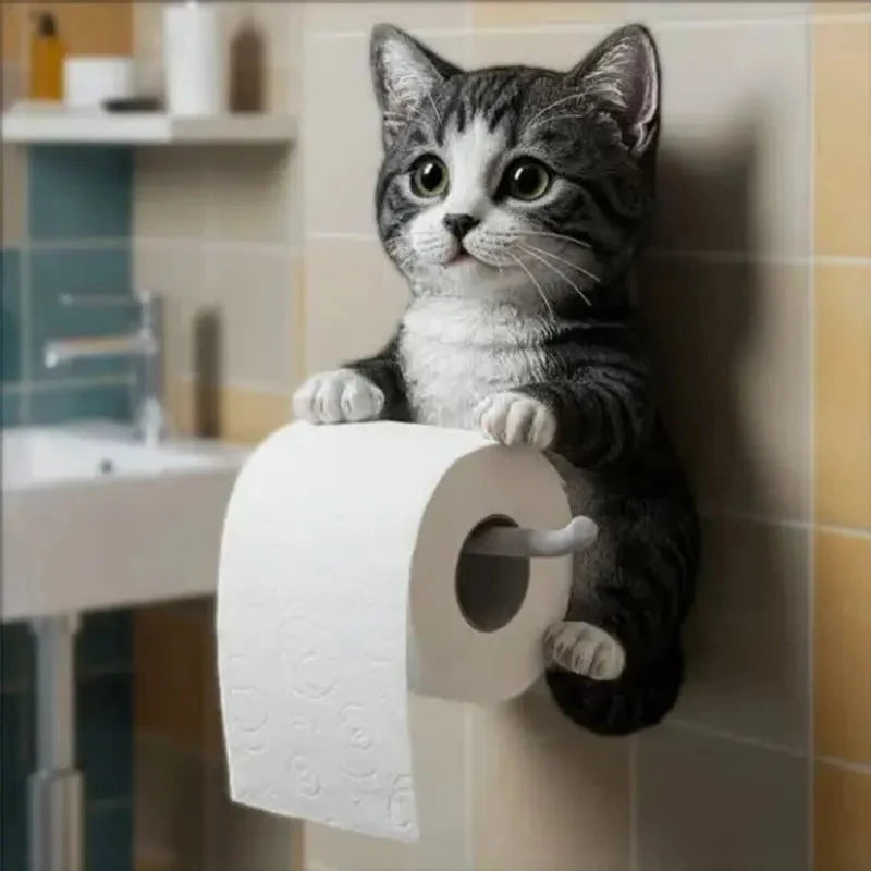 Toilet Paper Holder Wall-Mounted Hand-Painted Resin Cat Head