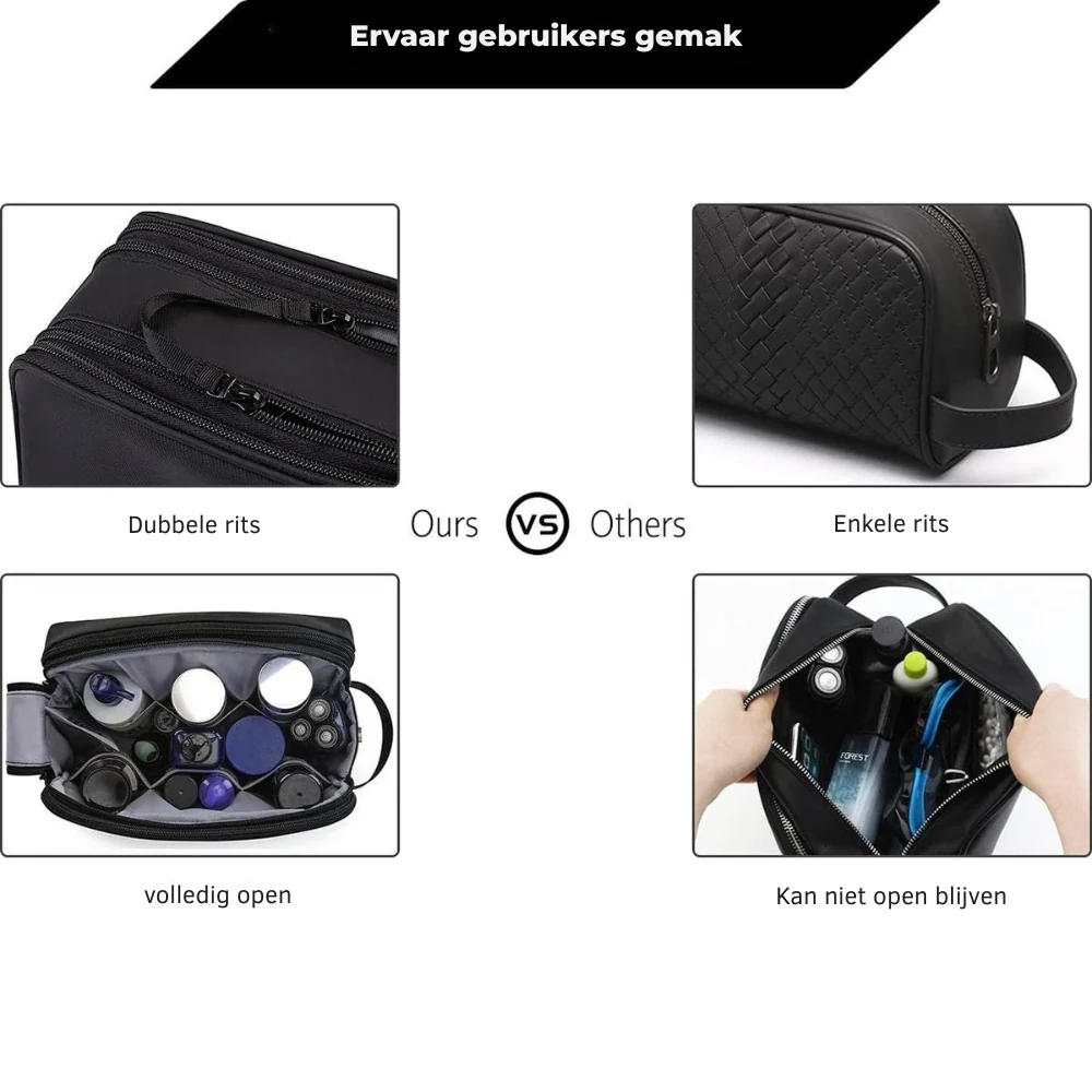 Toiletry Bag Double Zipper Multiple Pockets Water-Repellent Front
