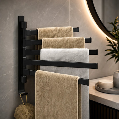 Towel Rack Wall-Mounted 5-Arm Swivel Matte Black