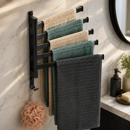 Towel Rack Wall-Mounted 5-Arm Swivel Matte Black