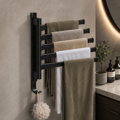 Towel Rack Wall-Mounted 5-Arm Swivel Matte Black