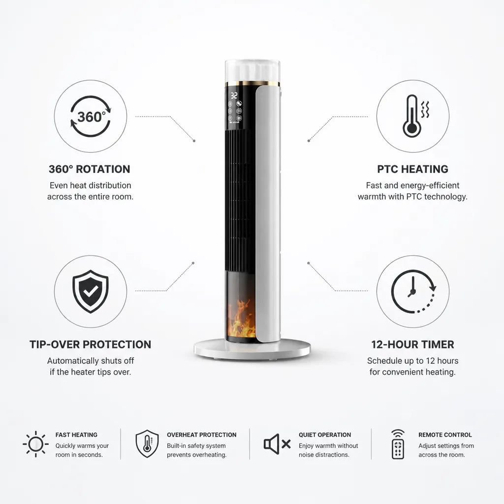 Tower Heater PTC Heating 360-Degree Oscillation Programmable Timer