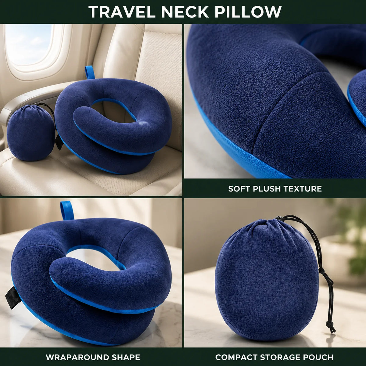 Travel Neck Pillow Adjustable Wrap-Style Microfleece & Microsuede