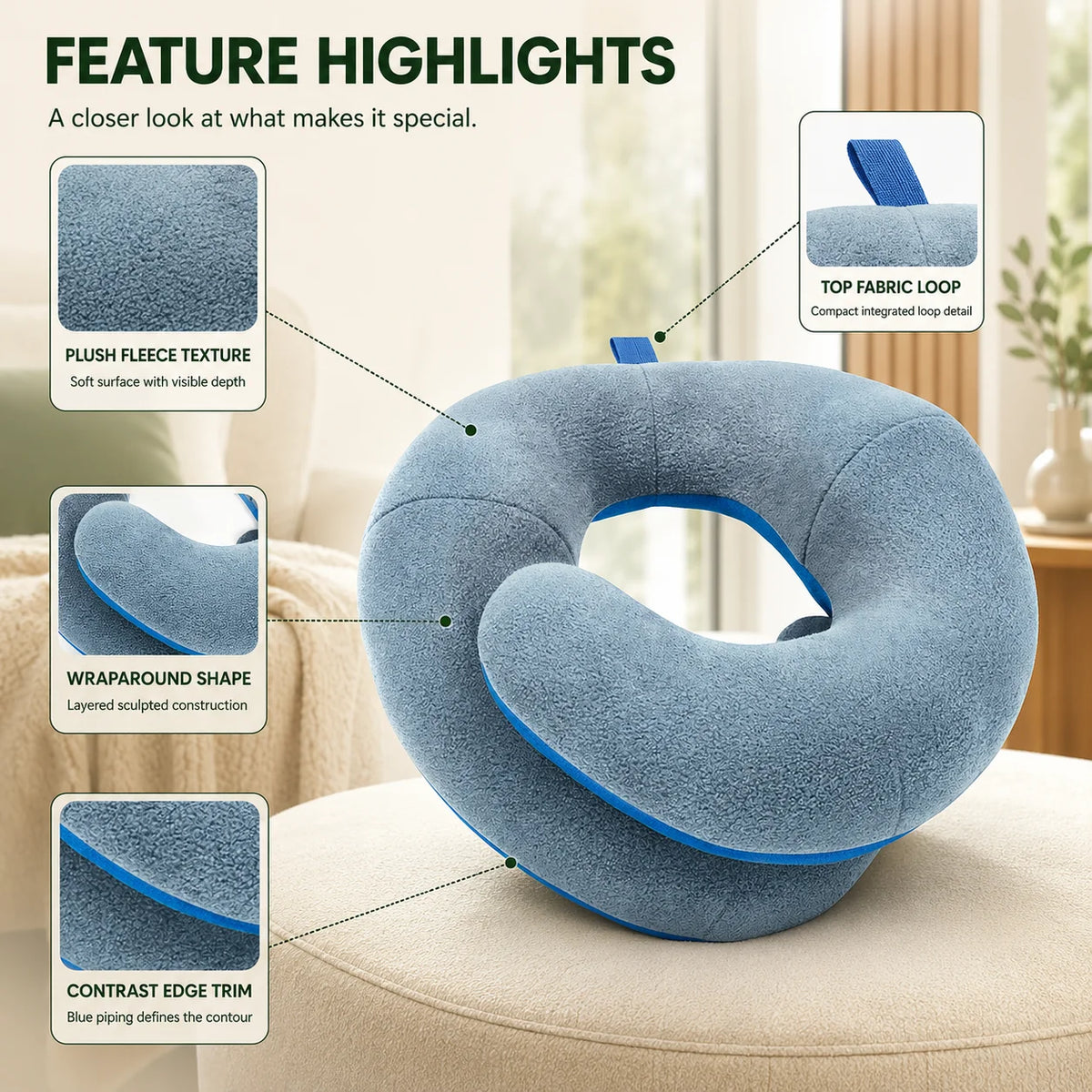 Travel Neck Pillow Adjustable Wrap-Style Microfleece & Microsuede
