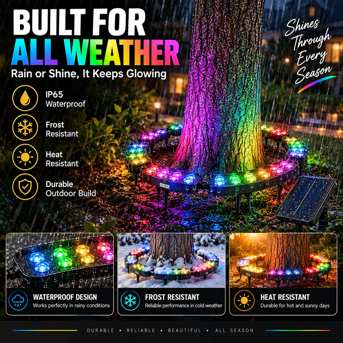 Tree Ring Light Solar-Powered RGB Modular Design