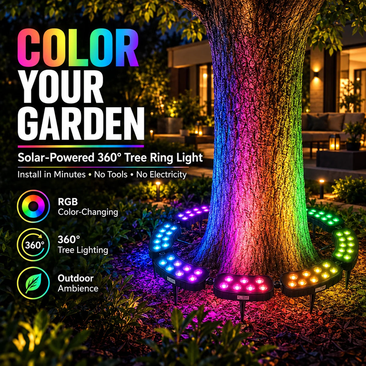 Tree Ring Light Solar-Powered RGB Modular Design