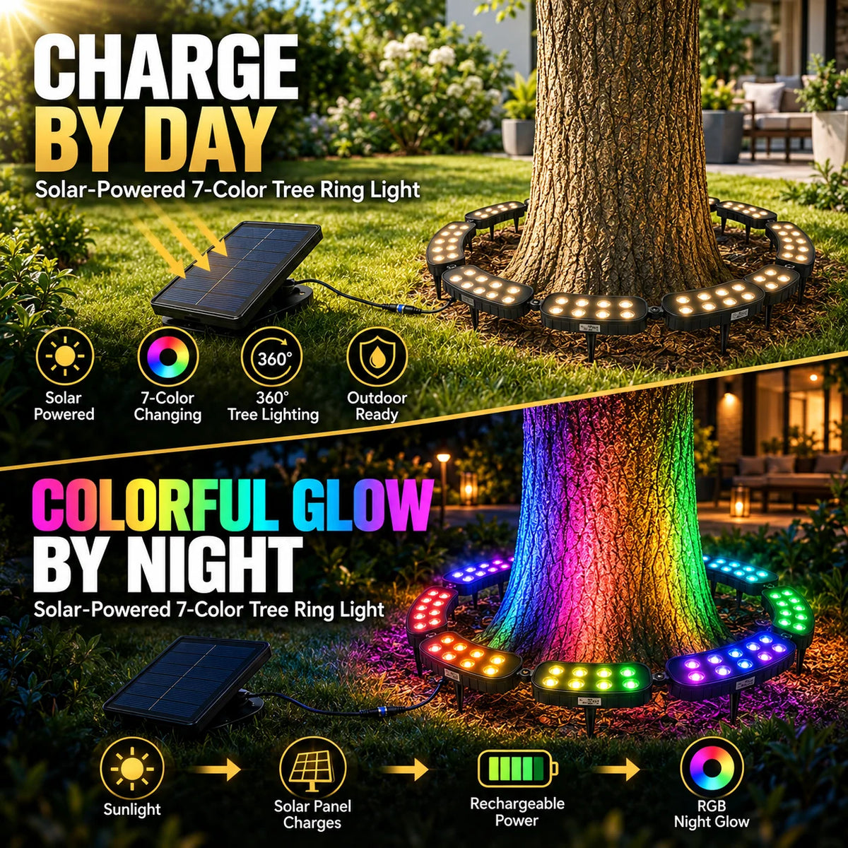 Tree Ring Light Solar-Powered RGB Modular Design