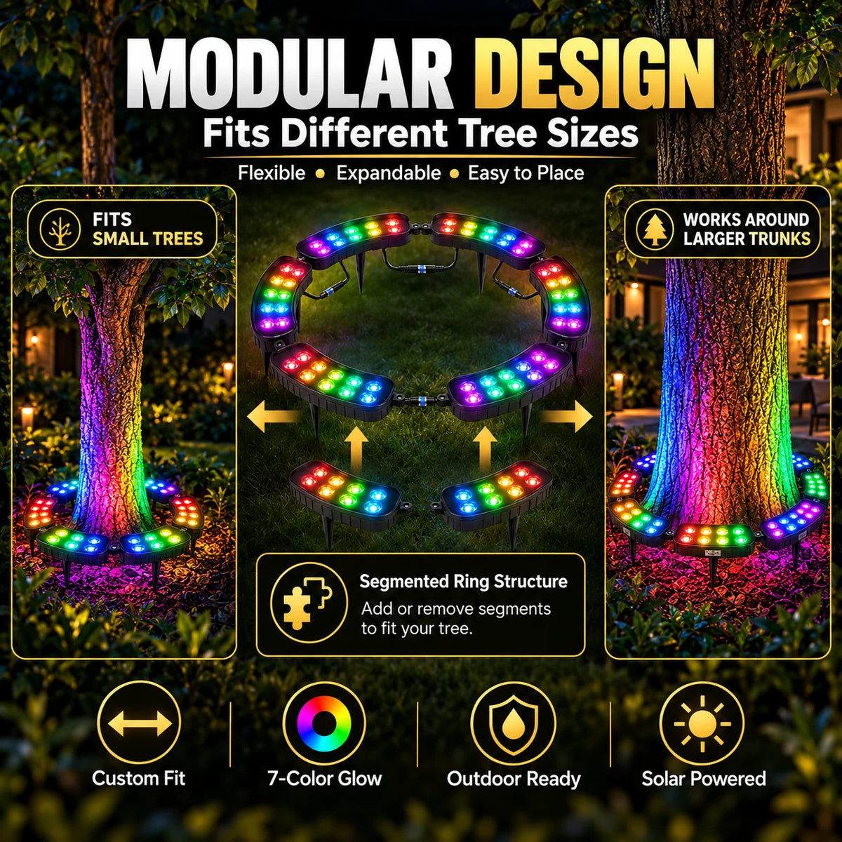 Tree Ring Light Solar-Powered RGB Modular Design