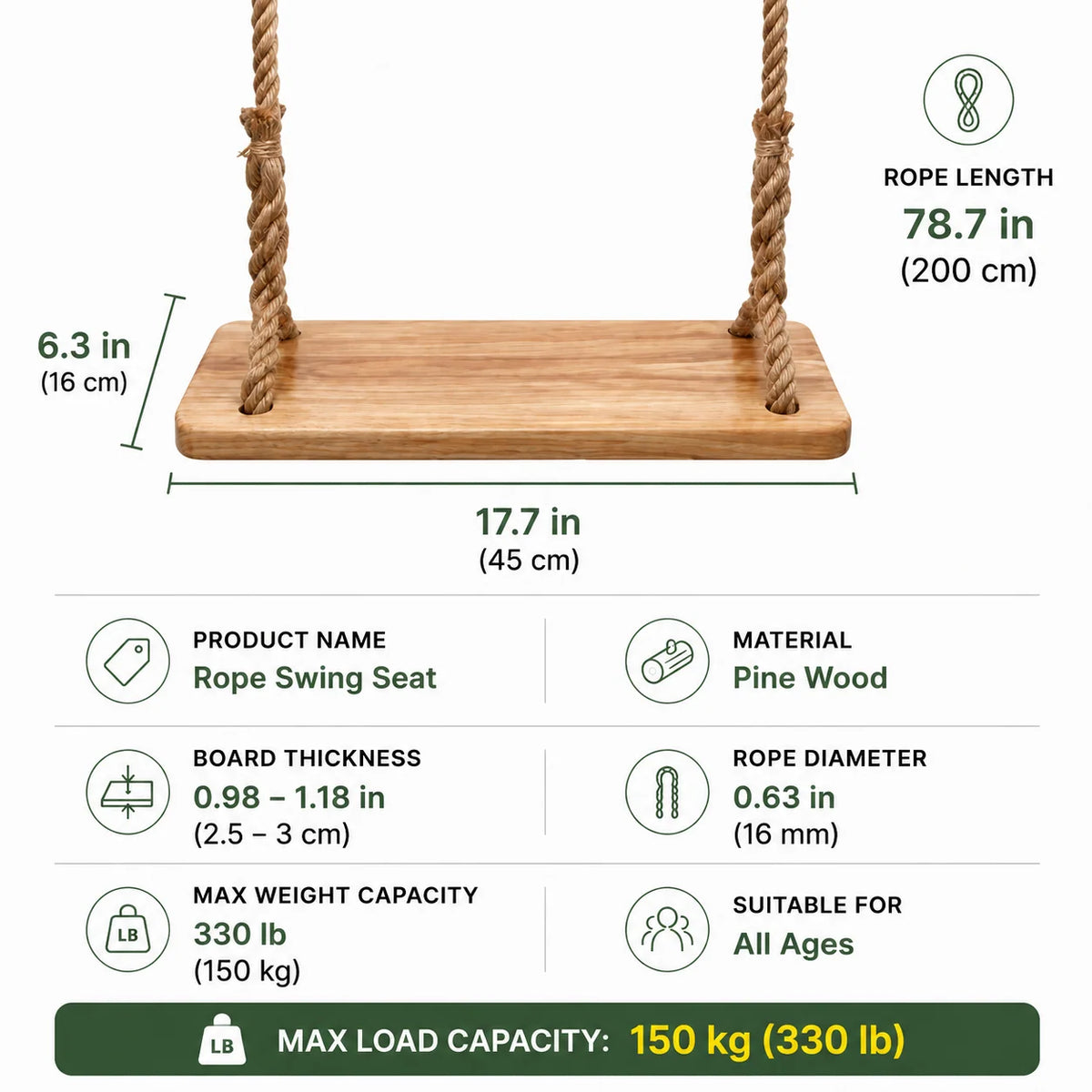 Tree Swing Seat Elm Wood With Hanging Kit