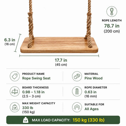 Tree Swing Seat Elm Wood With Hanging Kit