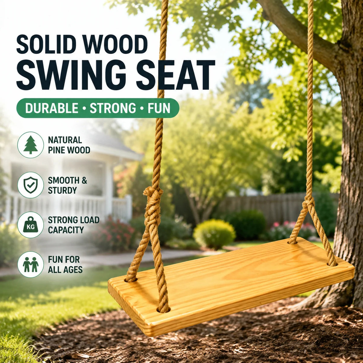 Tree Swing Seat Elm Wood With Hanging Kit