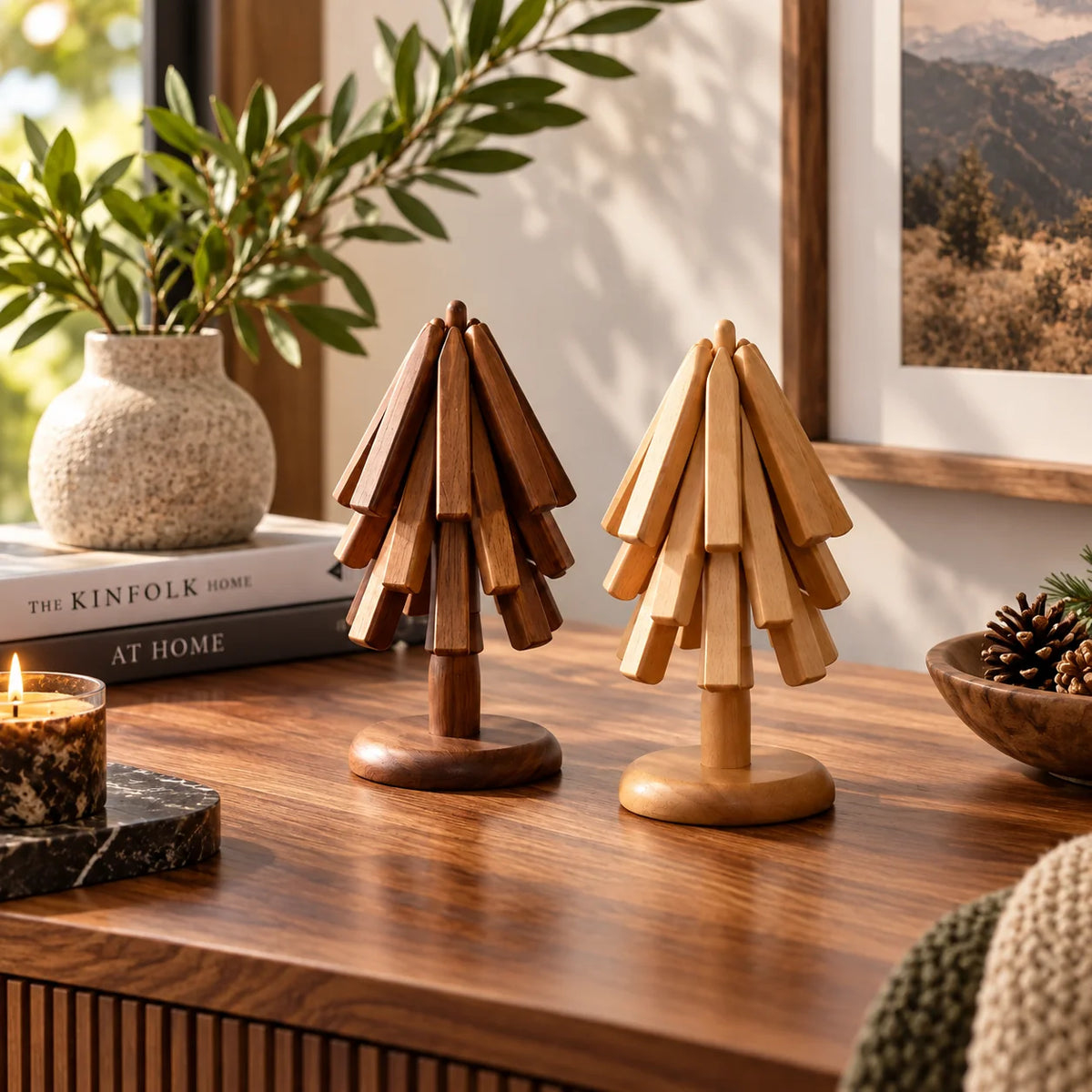 Trivet Mat Foldable Walnut & Beech Wood Heat Protection