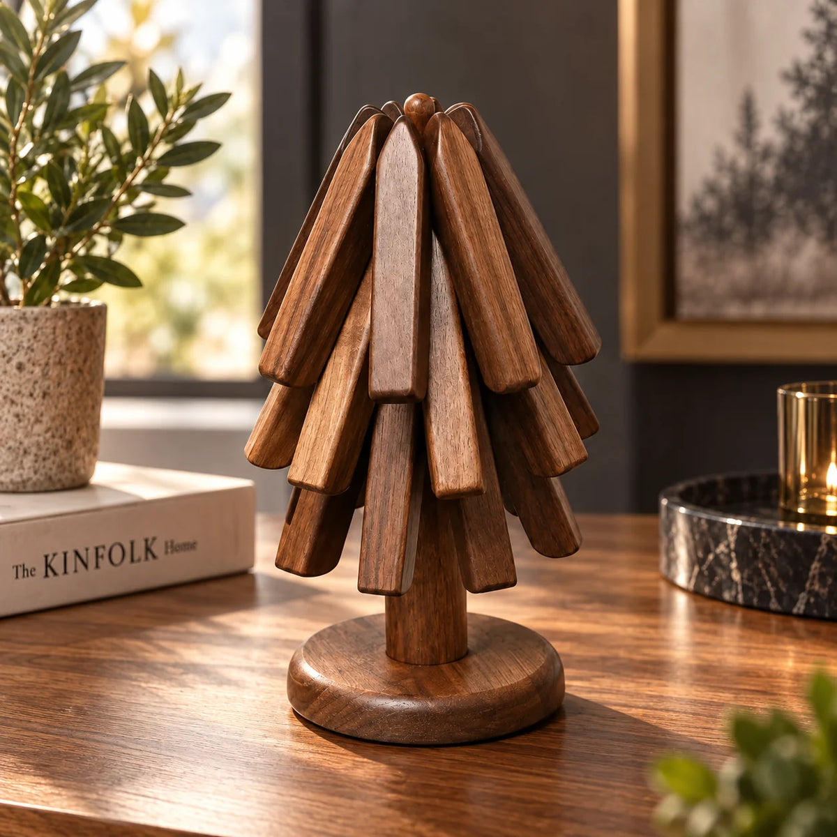 Trivet Mat Foldable Walnut & Beech Wood Heat Protection