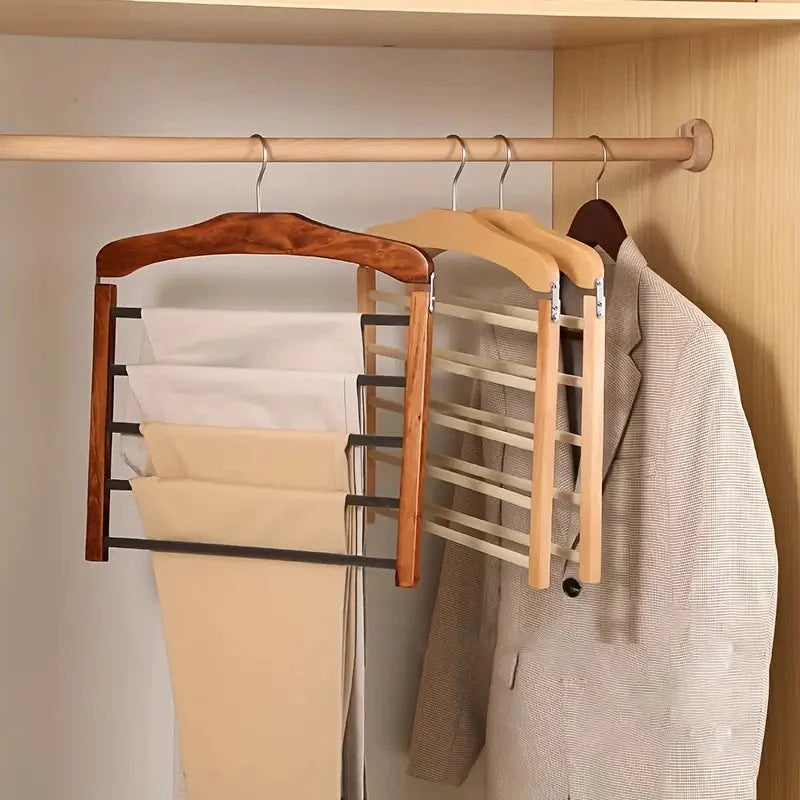 Trouser Hanger Wooden Multi-Bar Space-Saving Design