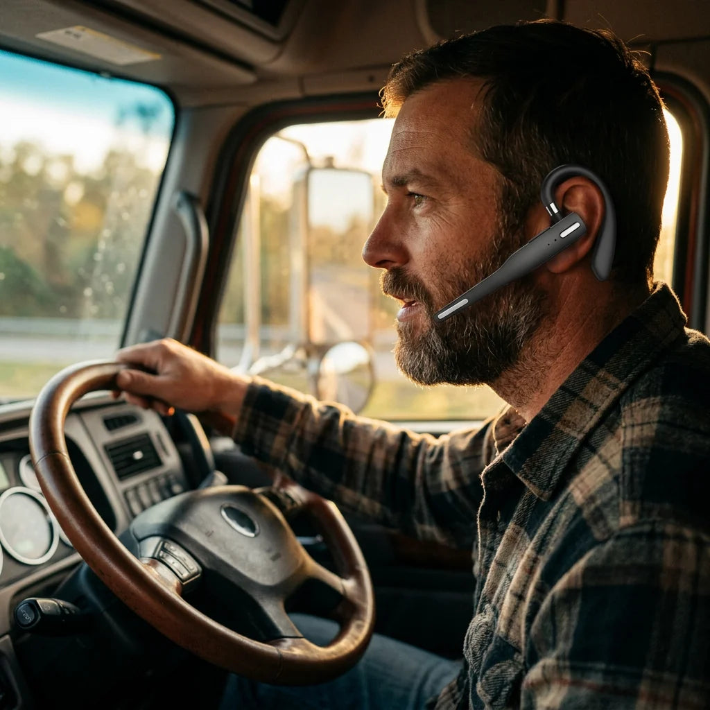Trucker Bluetooth Headset Dual Mic Noise-Canceling 25-Hour Talk Time