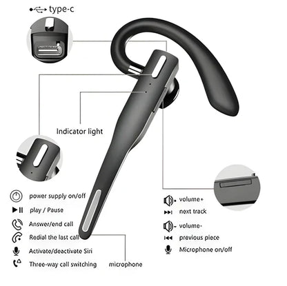Trucker Bluetooth Headset Dual Mic Noise-Canceling 25-Hour Talk Time