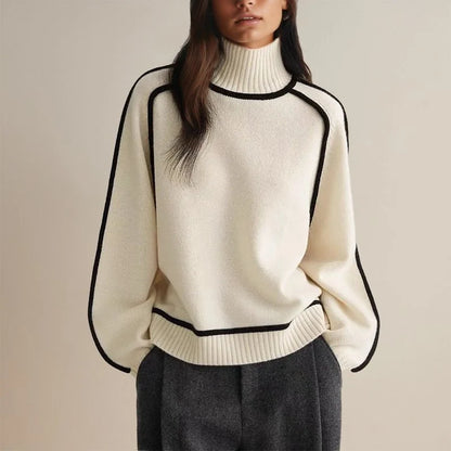 Turtleneck Sweater Color-Block Acrylic-Polyester Blend Regular Fit