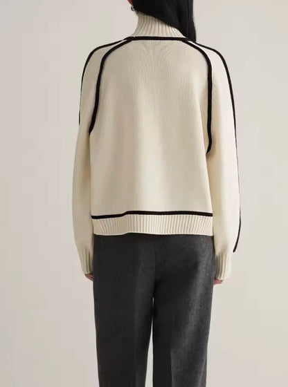 Turtleneck Sweater Color-Block Acrylic-Polyester Blend Regular Fit