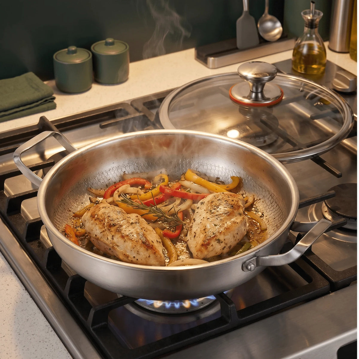 Two-Handle Pan Hammered Titanium Natural Non-Stick & Induction-Ready