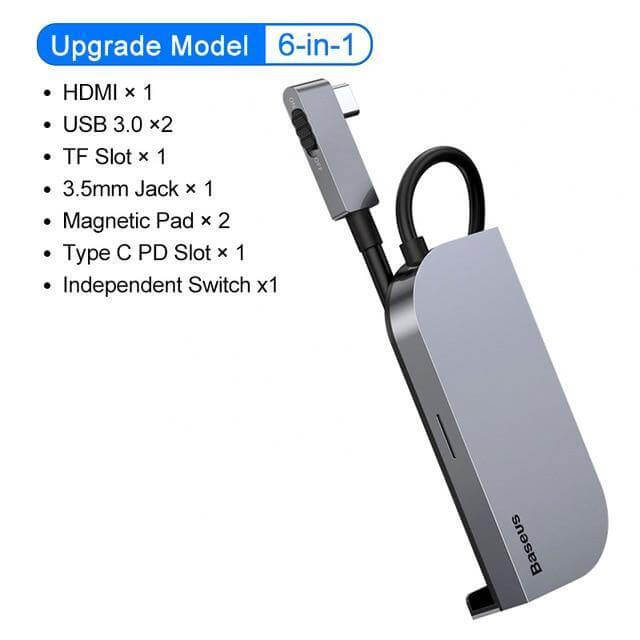 USB-C Hub Adapter 6-Port 4K HDMI Aluminum Alloy