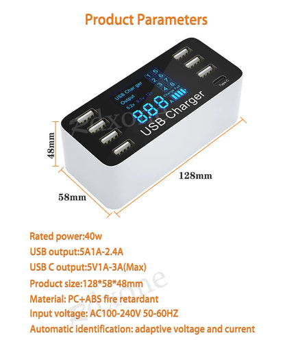 USB Charger Adapter Multi-Port USB-C & QC3.0 Options