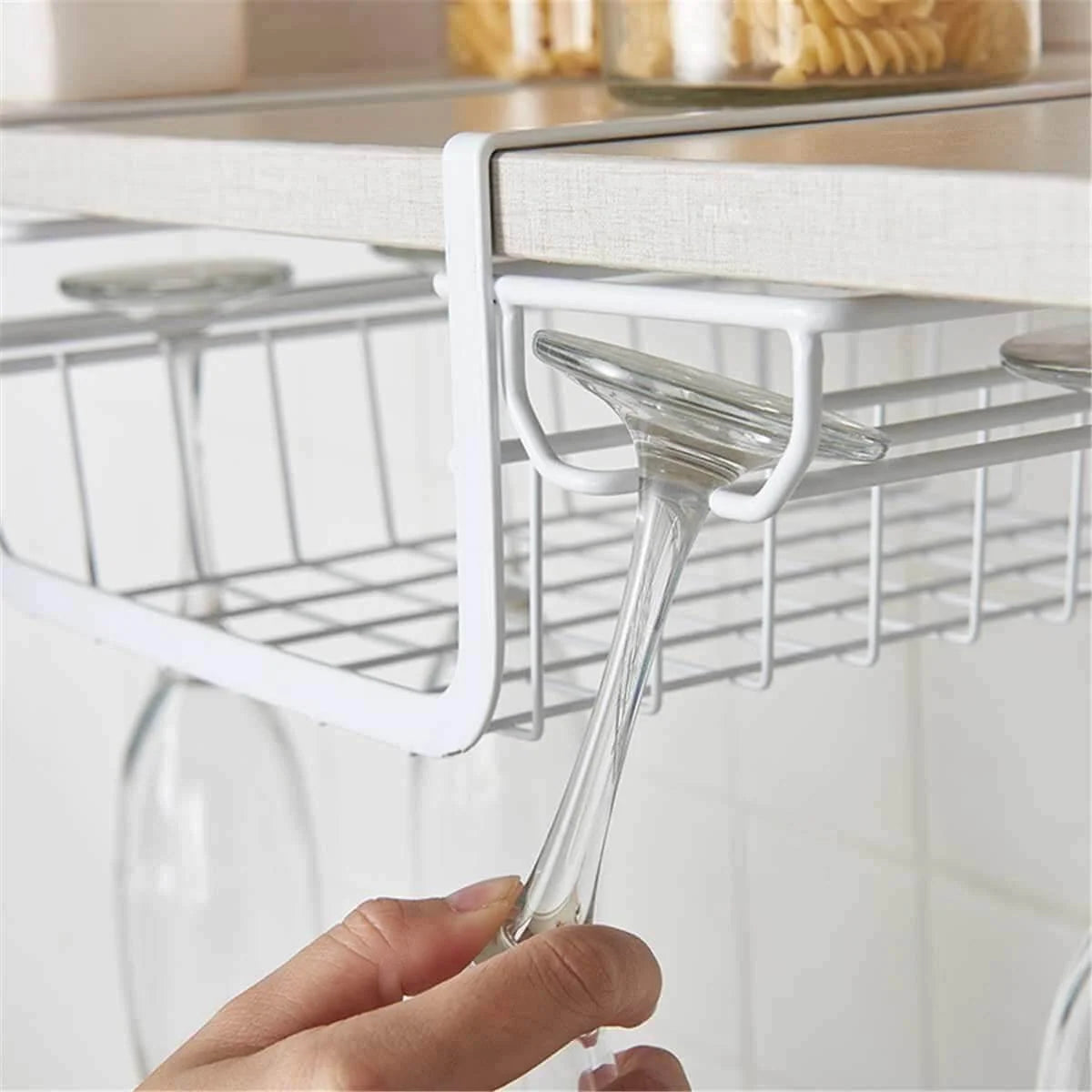 Under Cabinet Glass Rack Iron Space-Saving Storage