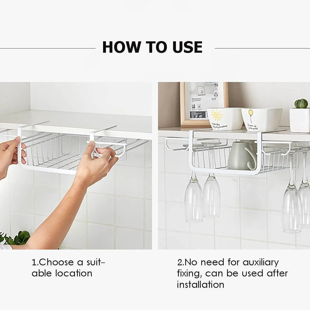 Under Cabinet Glass Rack Iron Space-Saving Storage