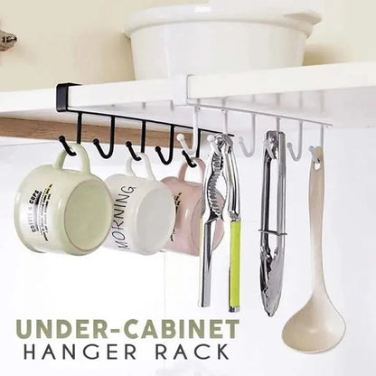 Under-Cabinet Hook Rail 6 Hooks Tool-Free Installation