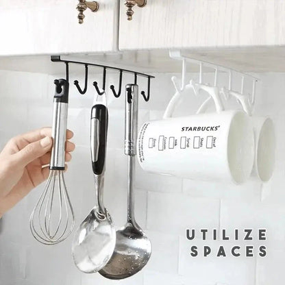 Under-Cabinet Hook Rail 6 Hooks Tool-Free Installation