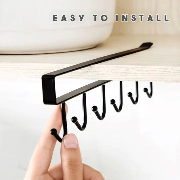Under-Cabinet Hook Rail 6 Hooks Tool-Free Installation