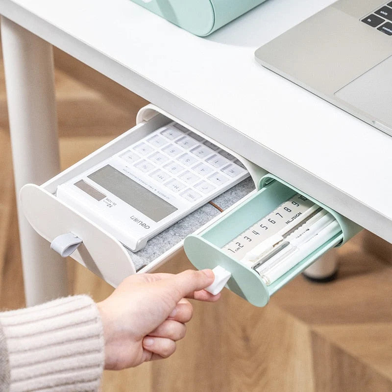 Under-Desk Storage Box Lidded Plastic Space-Saving