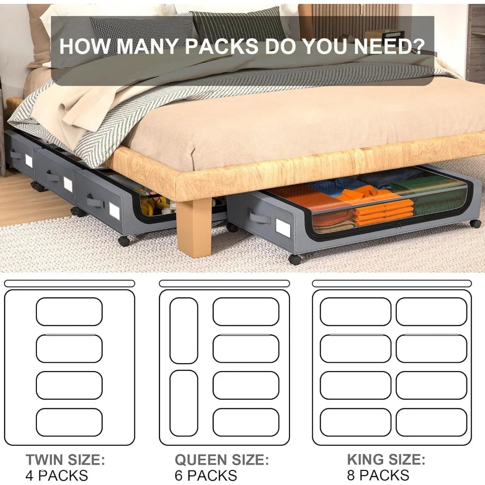 Underbed Storage Organizer 48L Locking Wheels Clear Window