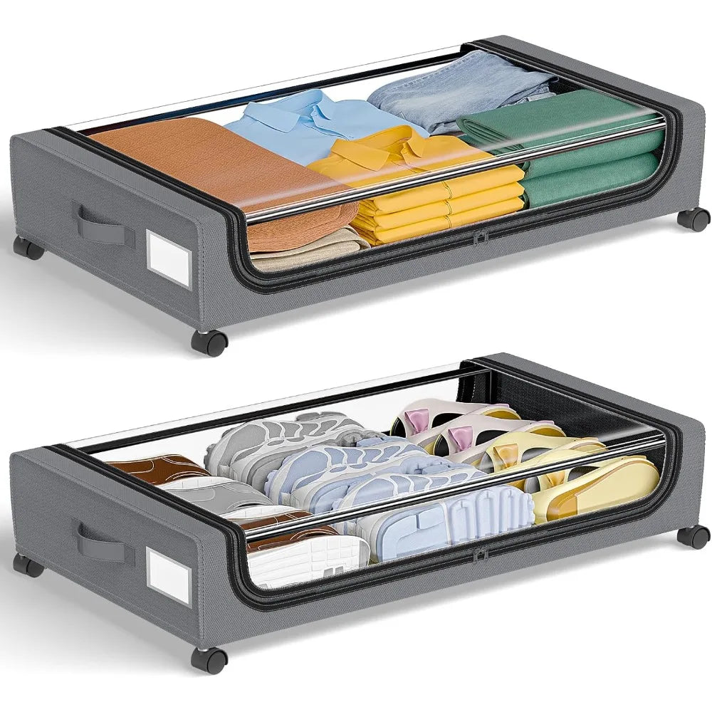 Underbed Storage Organizer 48L Locking Wheels Clear Window