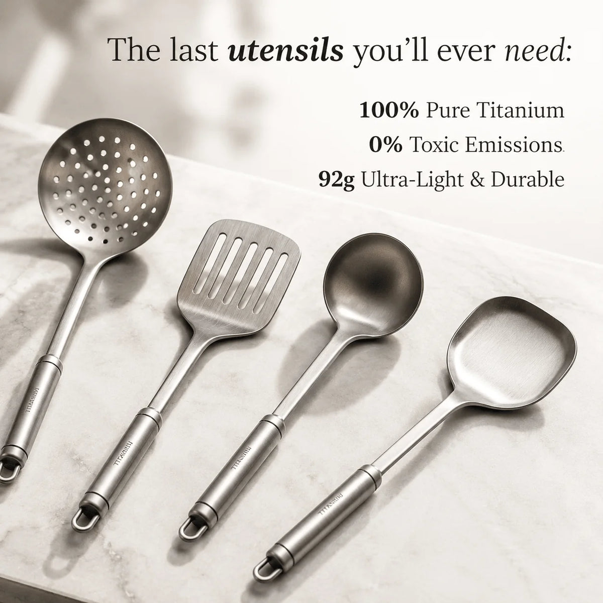 Utensil Set Pure Titanium Induction Compatible & Dishwasher Safe
