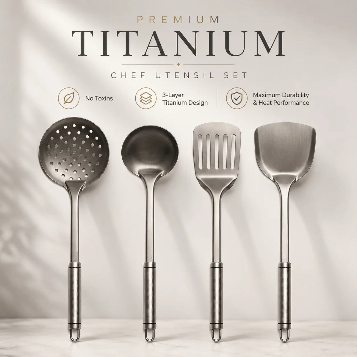 Utensil Set Pure Titanium Induction Compatible & Dishwasher Safe