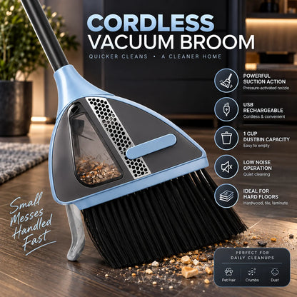 Vacuum Broom Cordless Pressure-Activated Nozzle USB Rechargeable