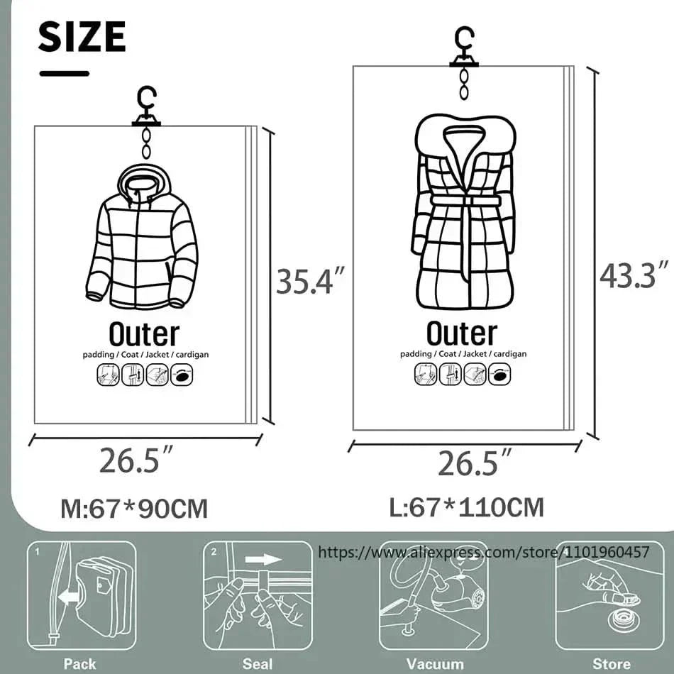 Vacuum Storage Bags Hanging Space-Saving Set of 3