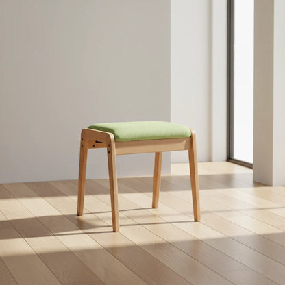 Vanity Stool Solid Wood Frame Padded Linen Seat