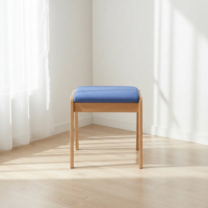 Vanity Stool Solid Wood Frame Padded Linen Seat