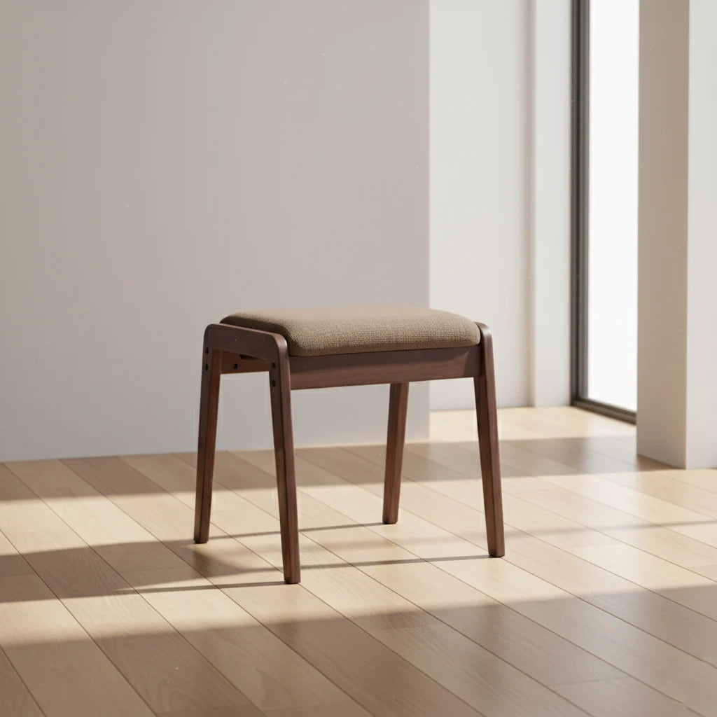 Vanity Stool Solid Wood Frame Padded Linen Seat